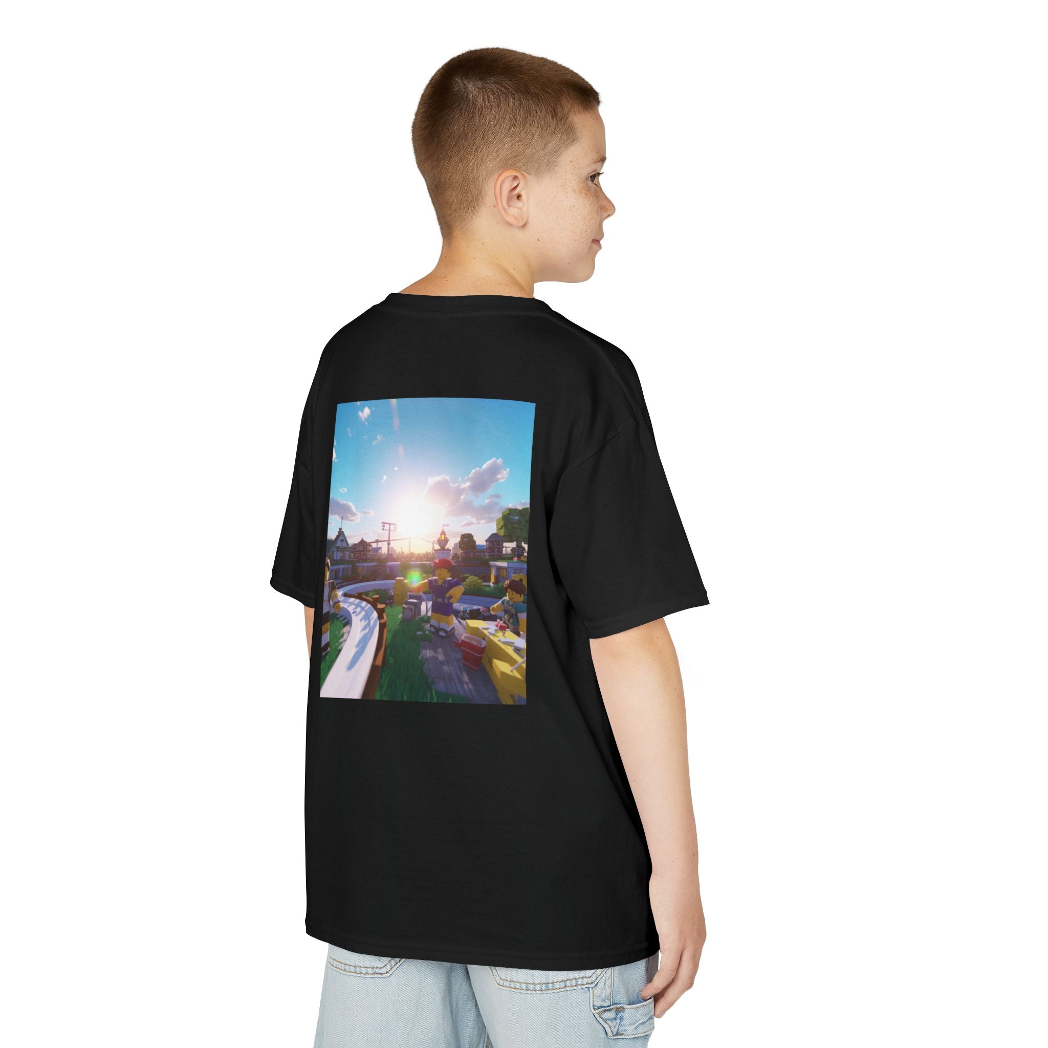 Kids Tee — Colorful Sunset Neighborhood Illustration