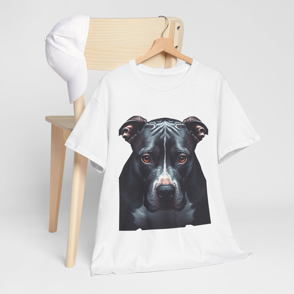 Pitbull Portrait T-Shirt — Realistic Black Dog Face Tee for Dog Lovers