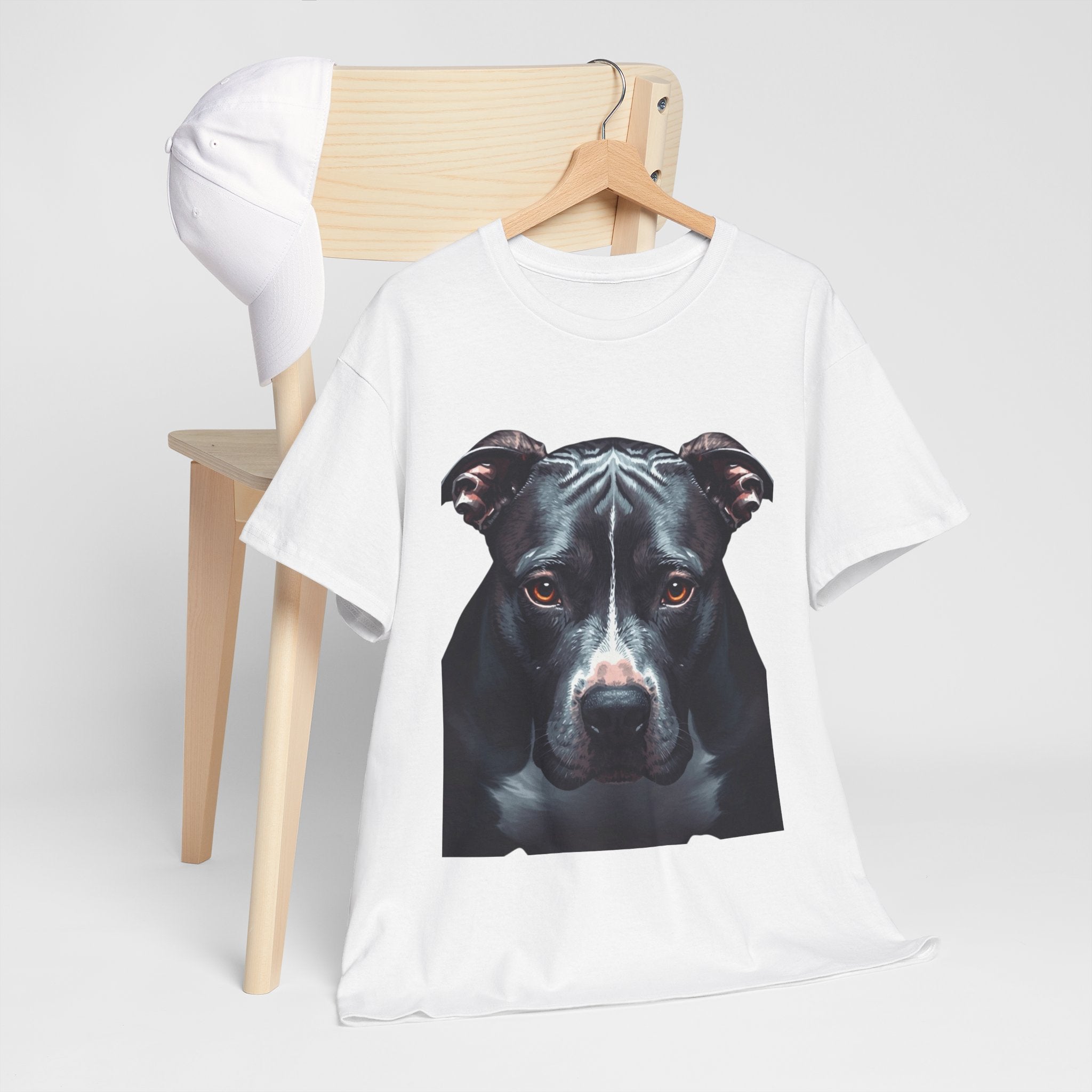 Pitbull Portrait T-Shirt — Realistic Black Dog Face Tee for Dog Lovers