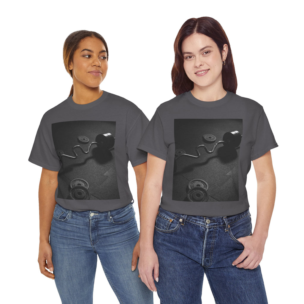 Vintage Gym Weights Photo Tee — Black & White Fitness Graphic Shirt