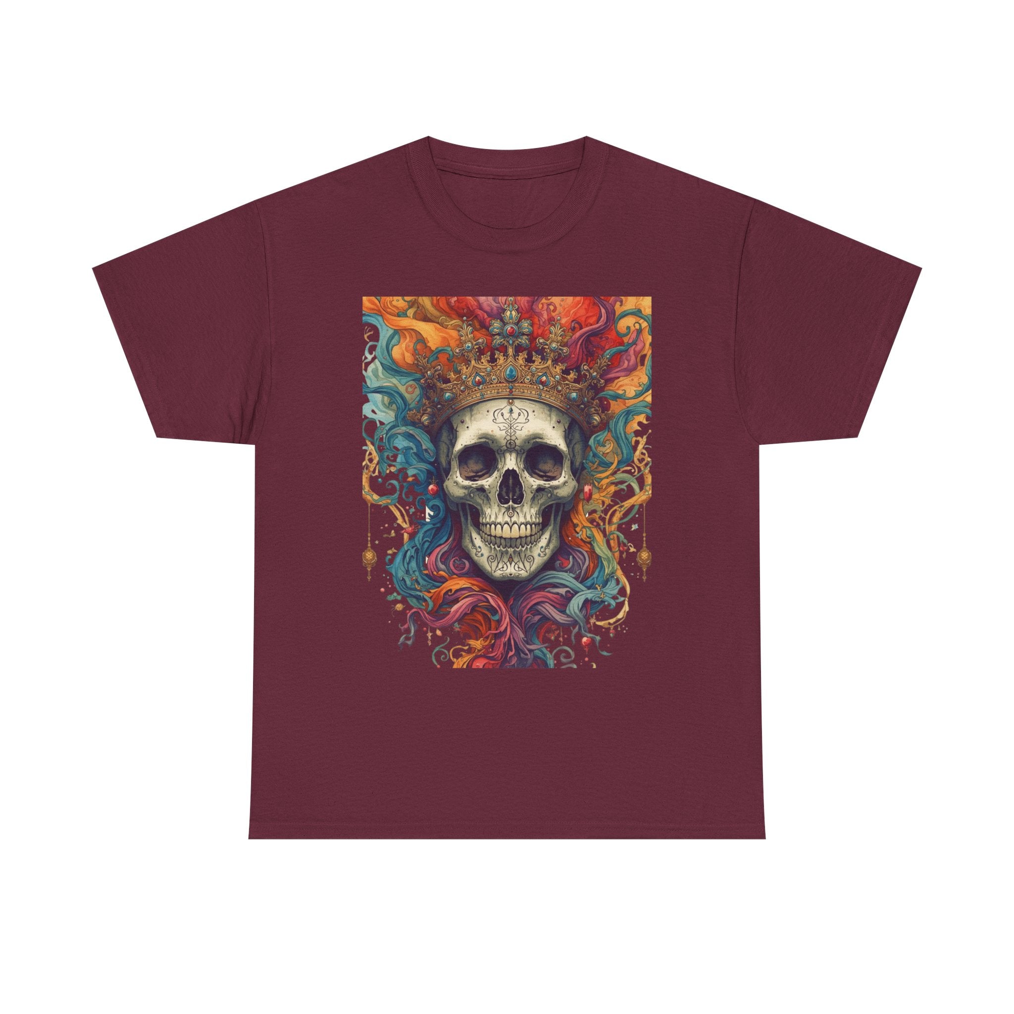Skull King T-Shirt — Colorful Crowned Skull Graphic Tee for Rock, Gothic & Halloween