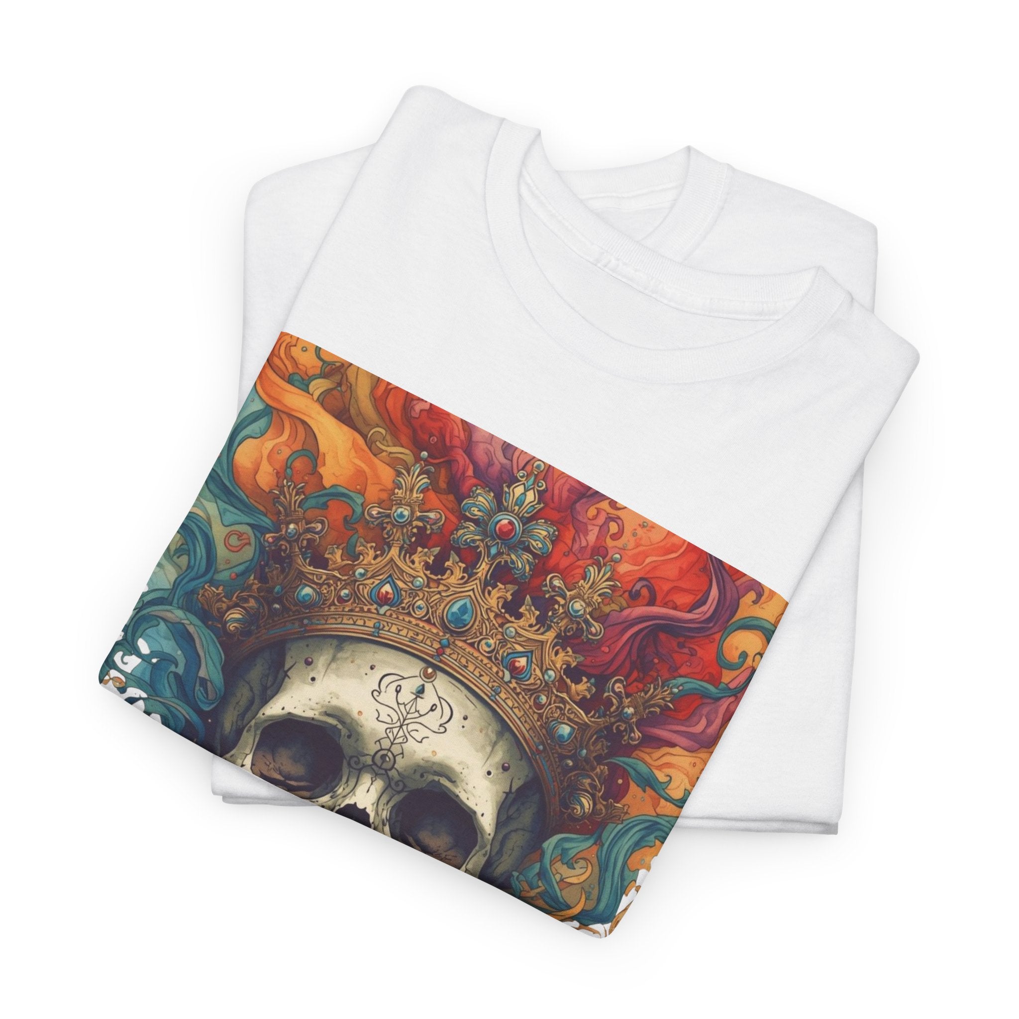 Skull King T-Shirt — Colorful Crowned Skull Graphic Tee for Rock, Gothic & Halloween