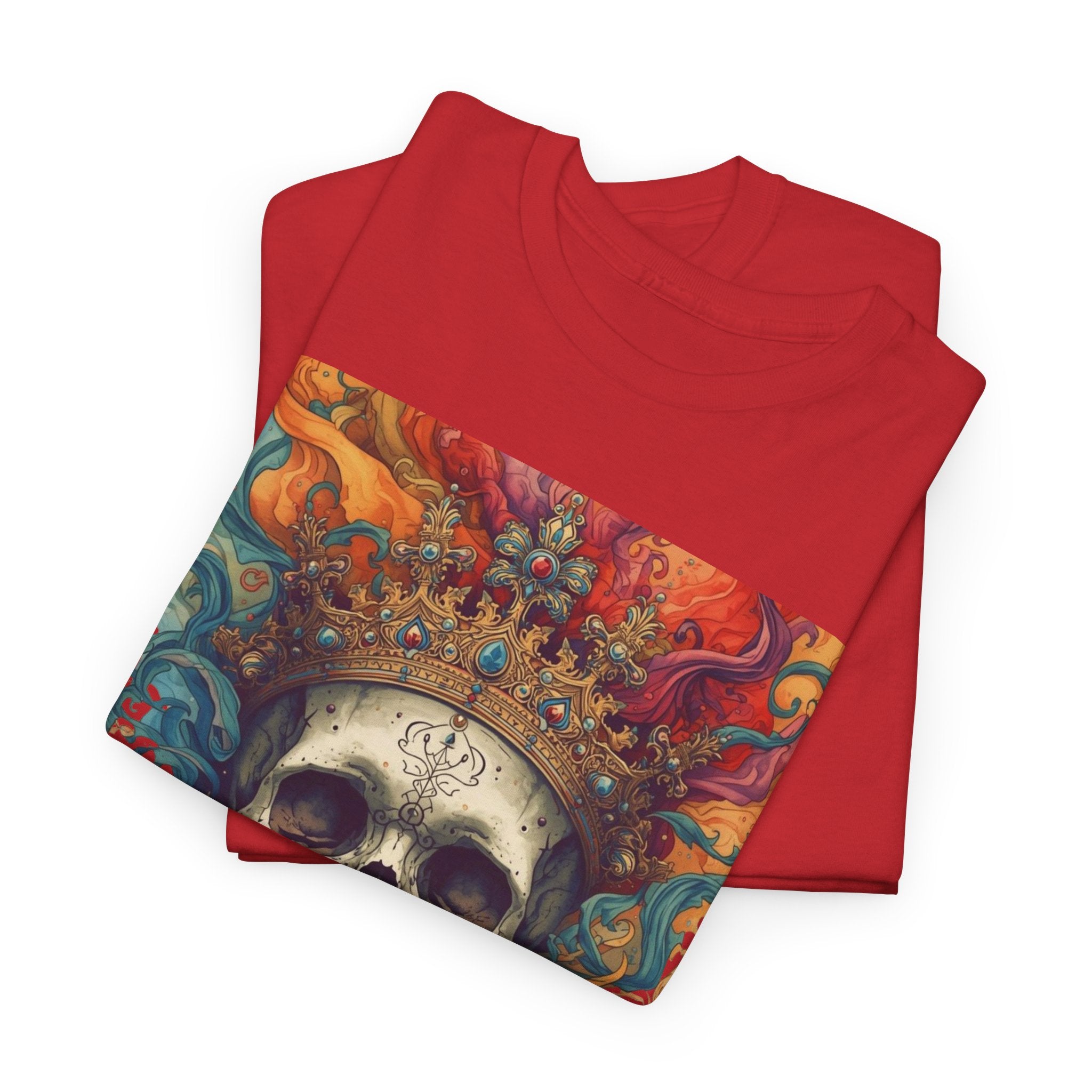 Skull King T-Shirt — Colorful Crowned Skull Graphic Tee for Rock, Gothic & Halloween