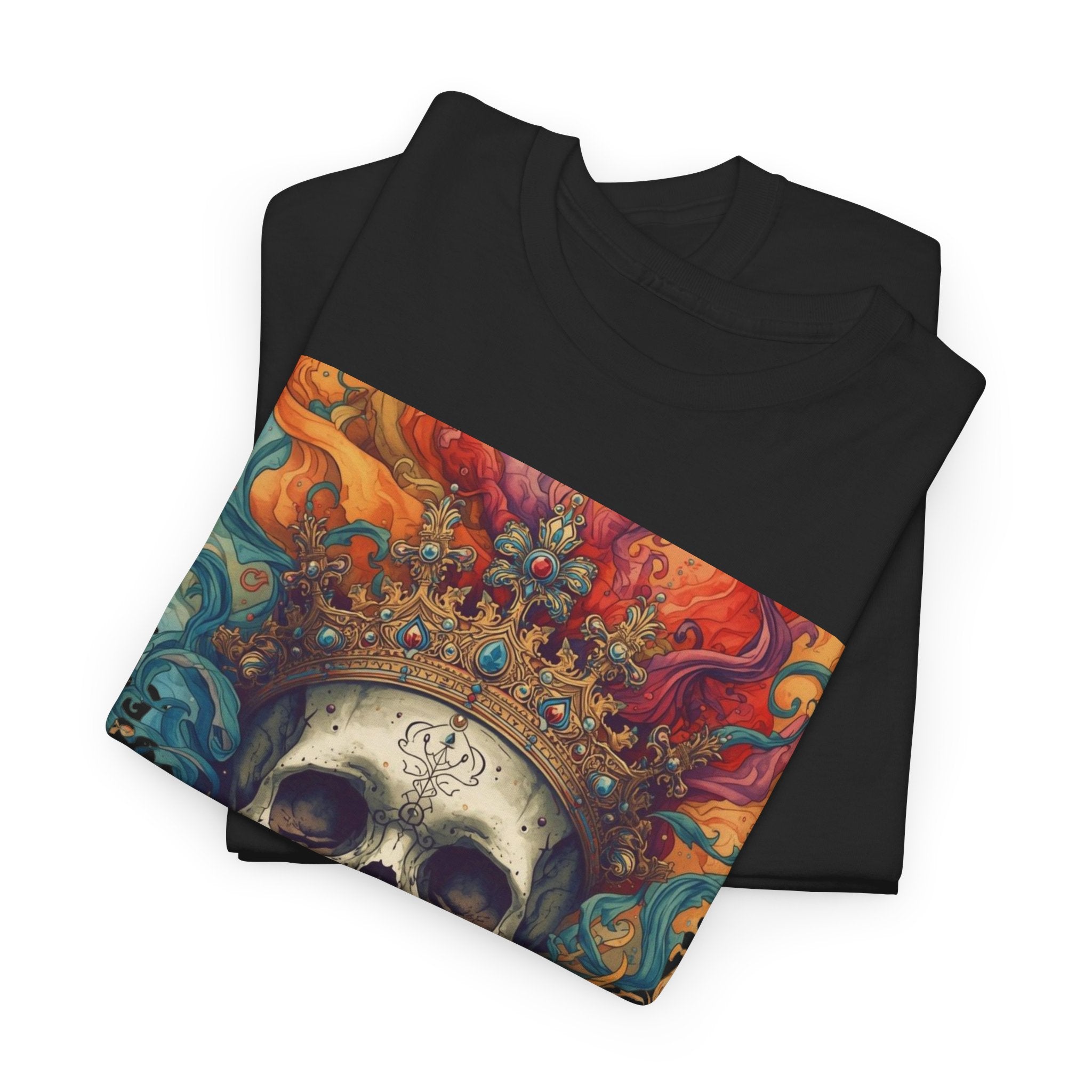 Skull King T-Shirt — Colorful Crowned Skull Graphic Tee for Rock, Gothic & Halloween