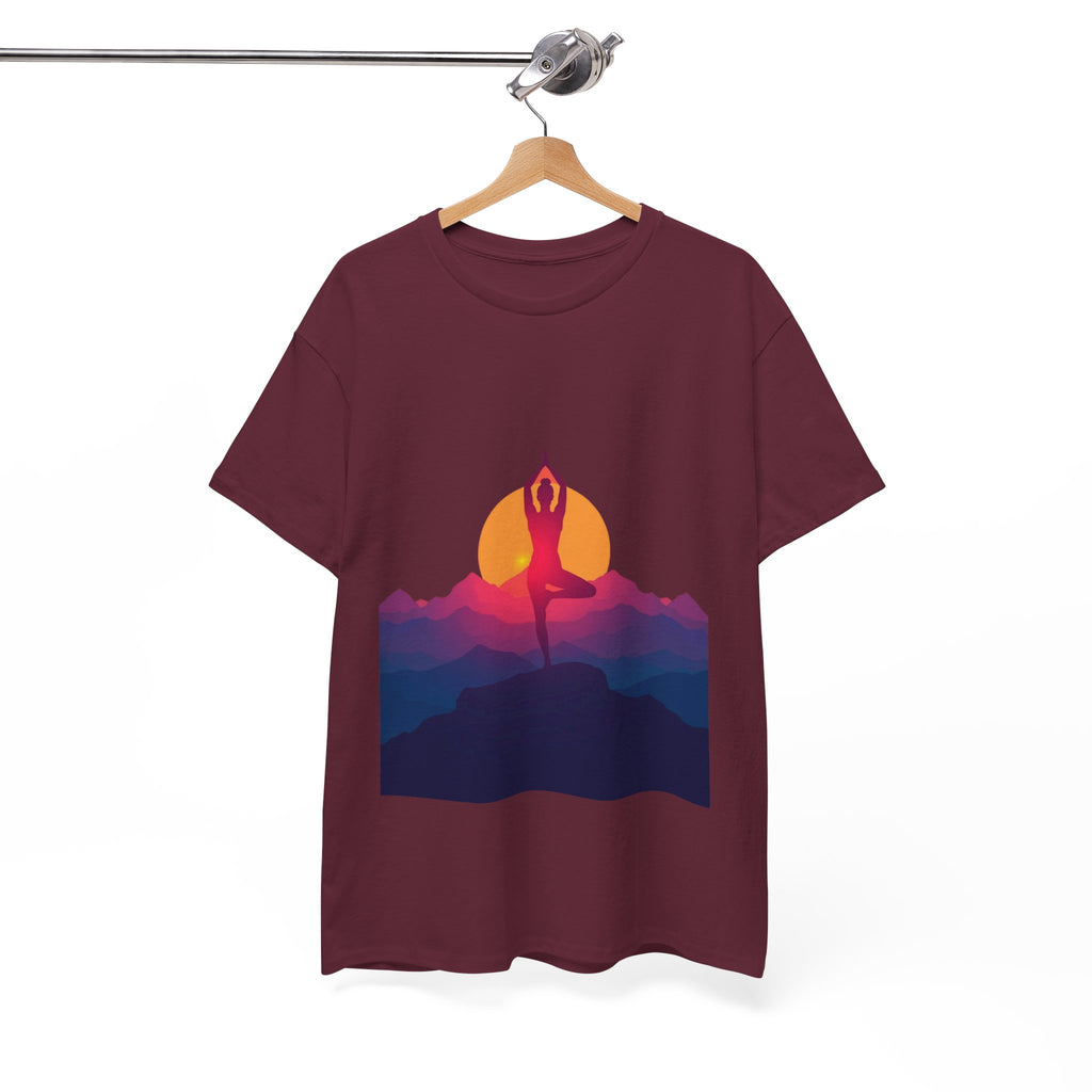 Yoga Sunset Tee — Mountain Sunrise Meditation Graphic T-Shirt