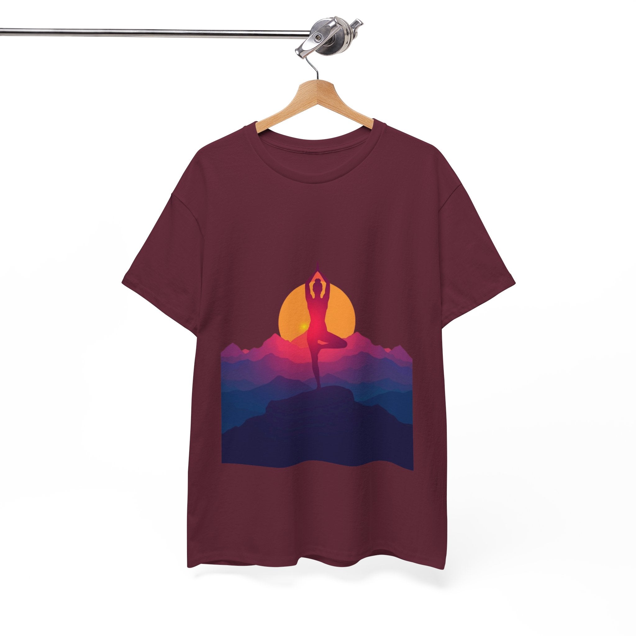 Yoga Sunset Tee — Mountain Sunrise Meditation Graphic T-Shirt