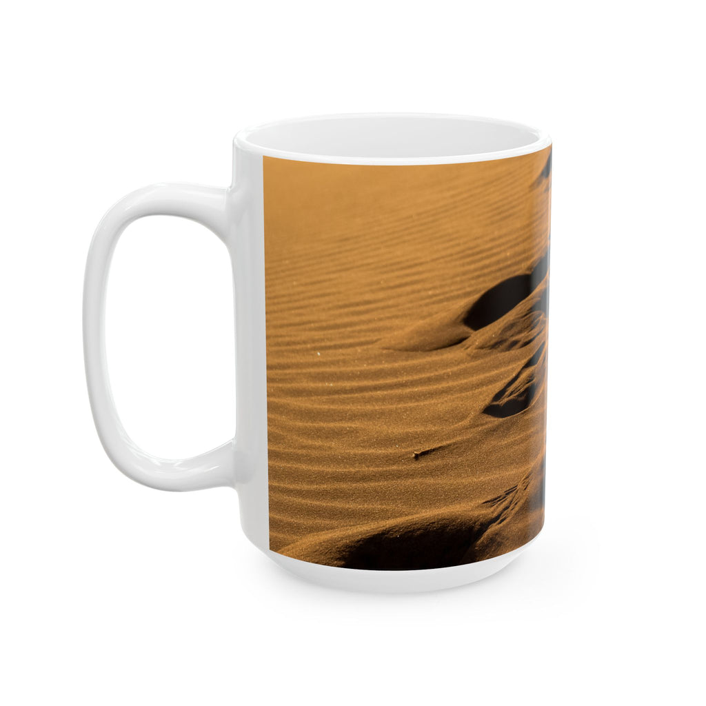 Desert Footprints Ceramic Mug – Sand Dune Photography Coffee Cup (11oz & 15oz)