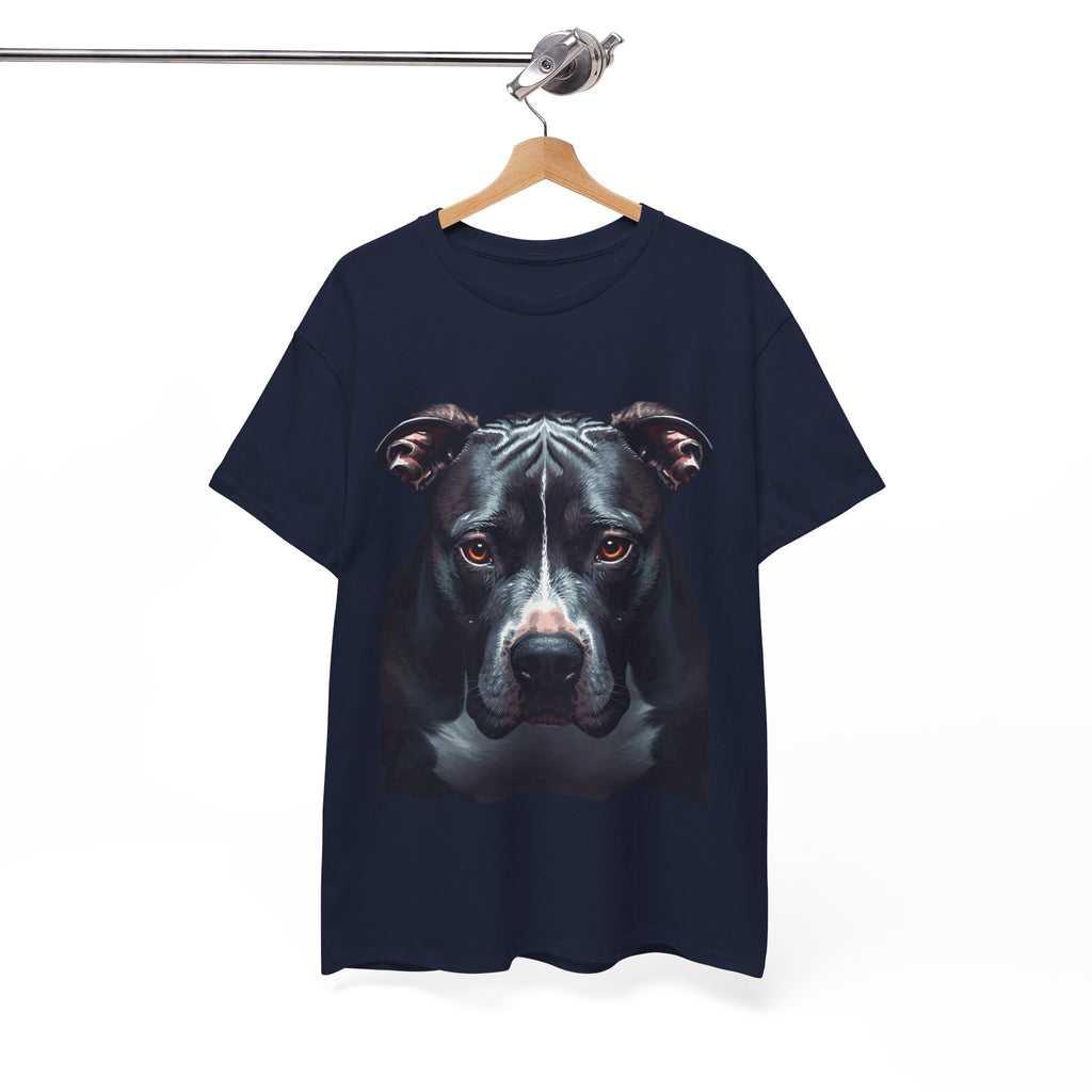 Pitbull Portrait T-Shirt — Realistic Black Dog Face Tee for Dog Lovers