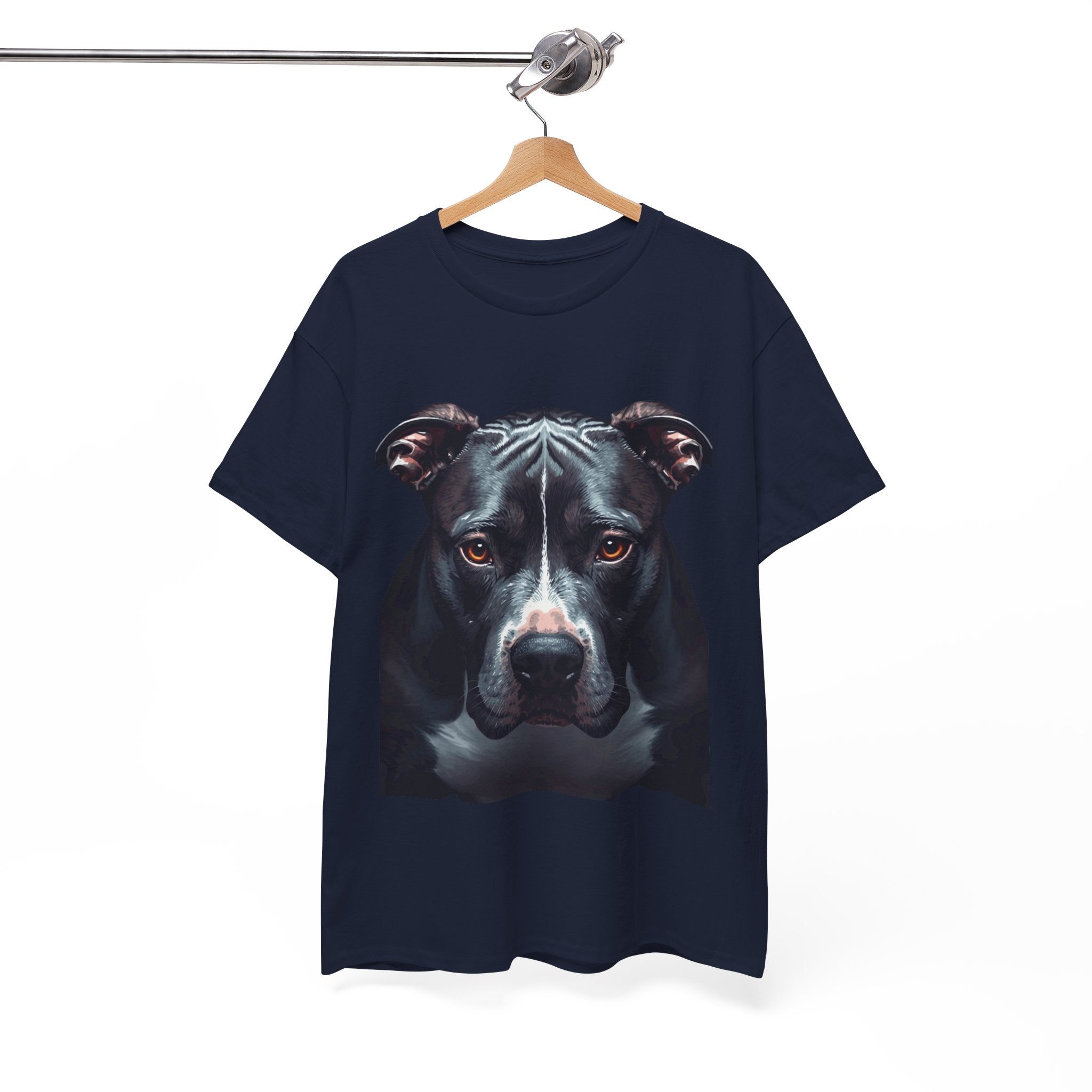 Pitbull Portrait T-Shirt — Realistic Black Dog Face Tee for Dog Lovers