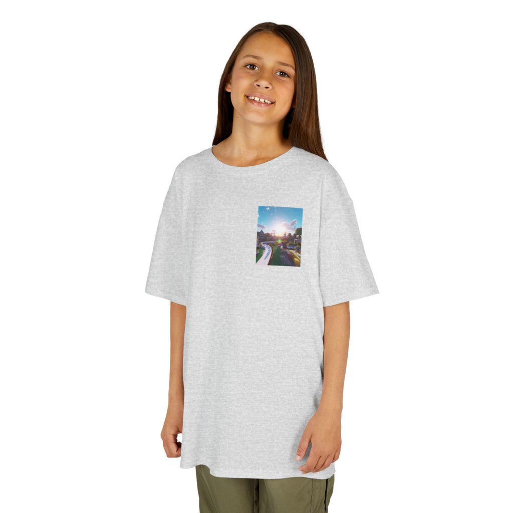 Kids Tee — Colorful Sunset Neighborhood Illustration