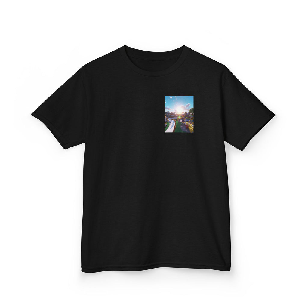 Kids Tee — Colorful Sunset Neighborhood Illustration