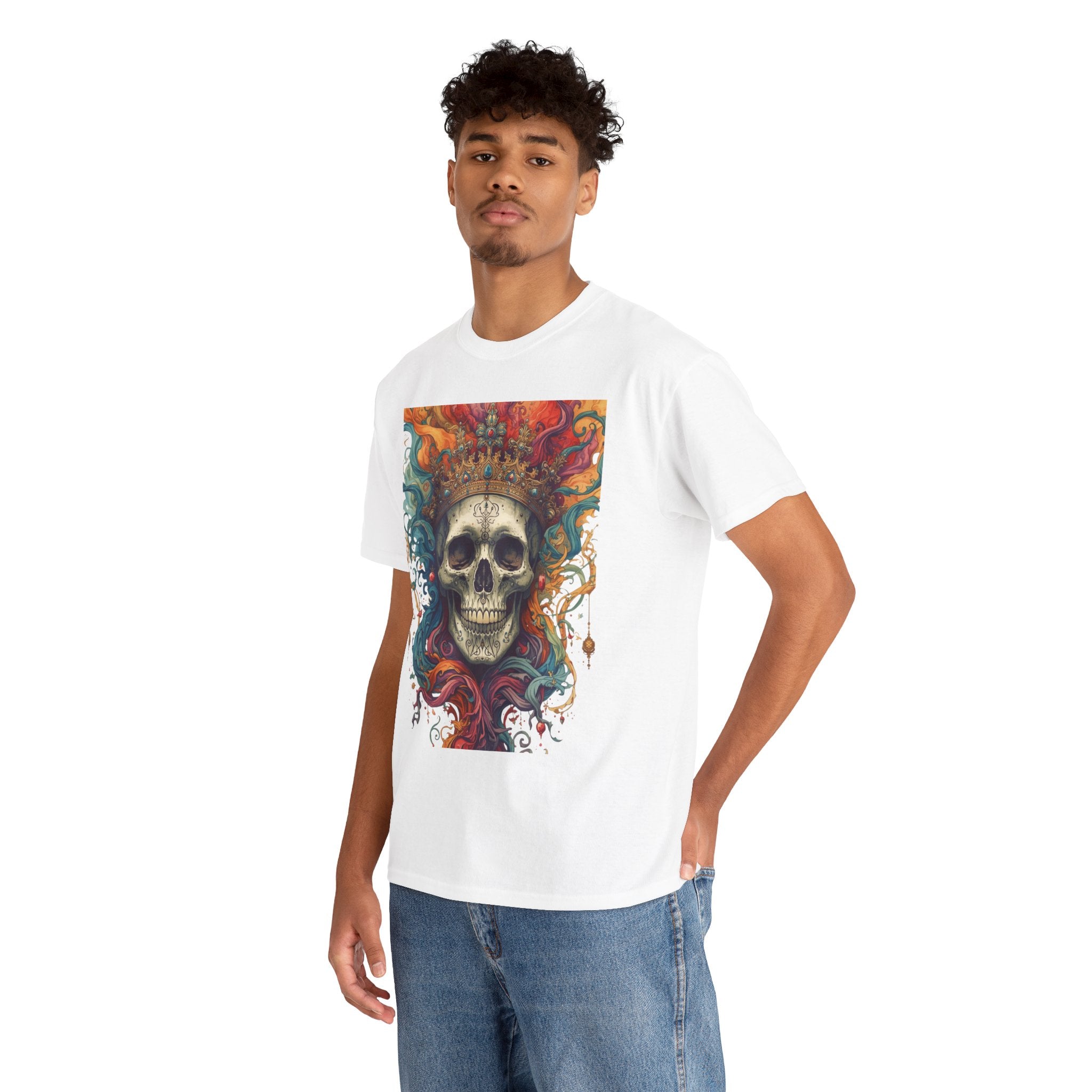 Skull King T-Shirt — Colorful Crowned Skull Graphic Tee for Rock, Gothic & Halloween