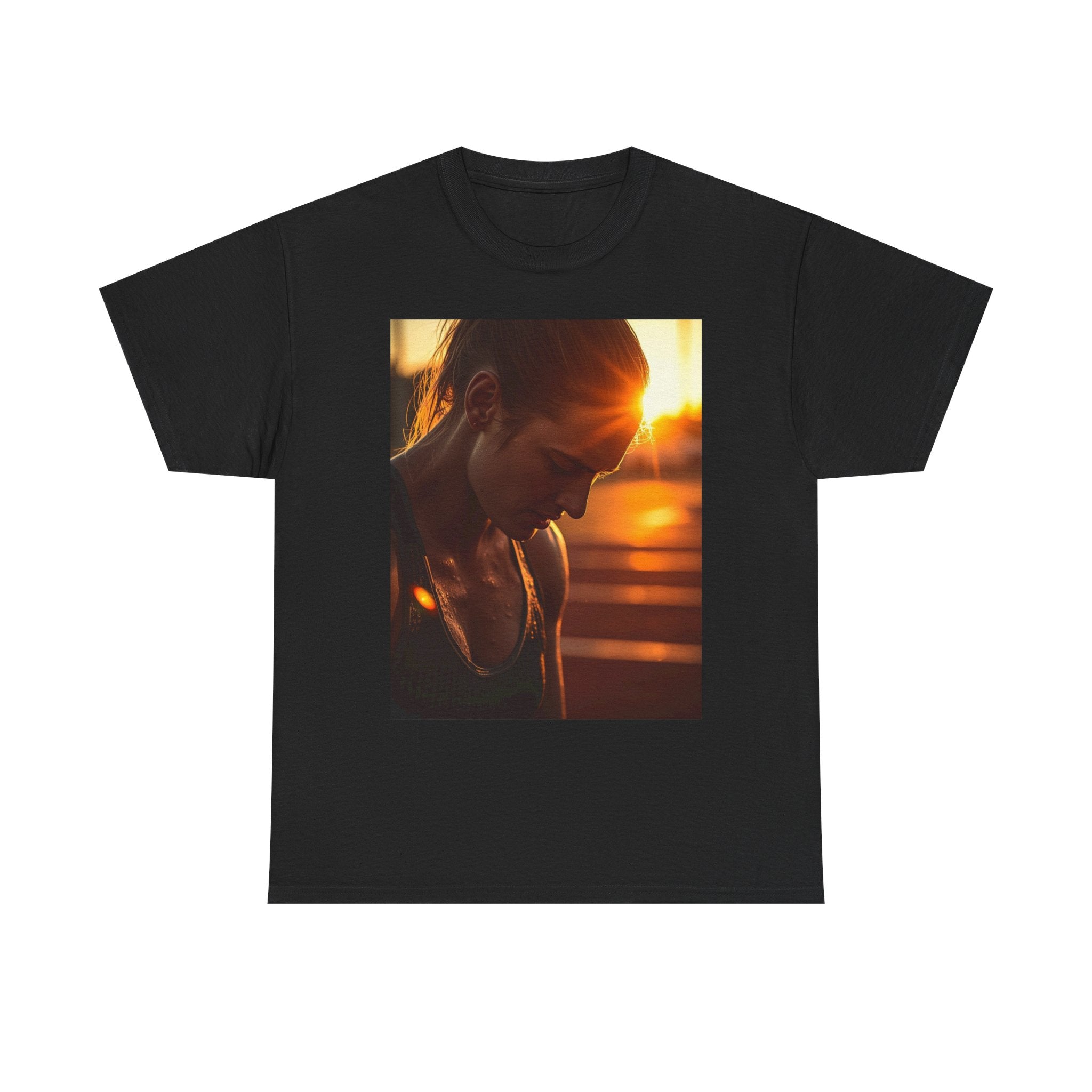 Sunset Gym Photo T-Shirt — Muscular Athlete Sunset Print Tee
