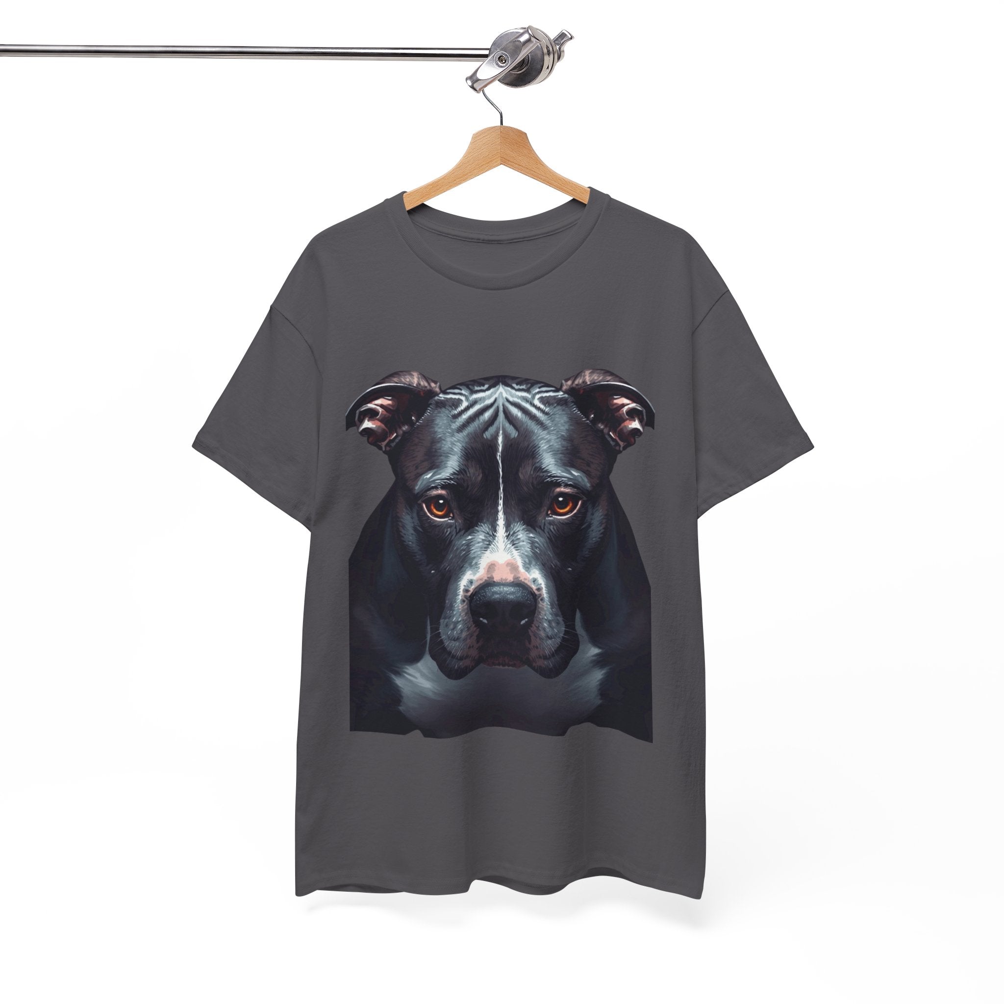 Pitbull Portrait T-Shirt — Realistic Black Dog Face Tee for Dog Lovers