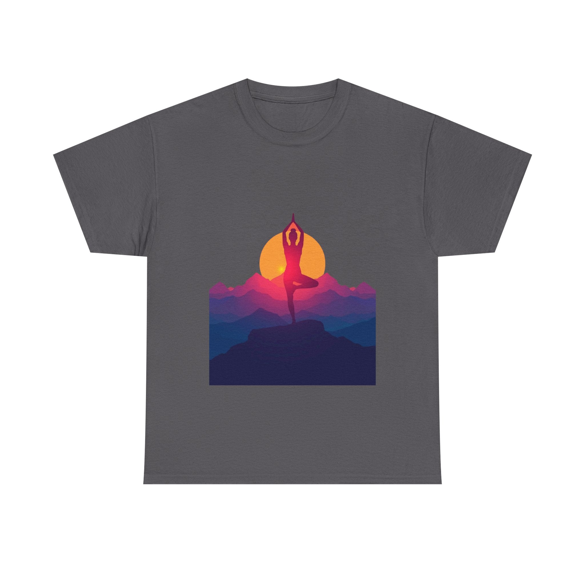 Yoga Sunset Tee — Mountain Sunrise Meditation Graphic T-Shirt