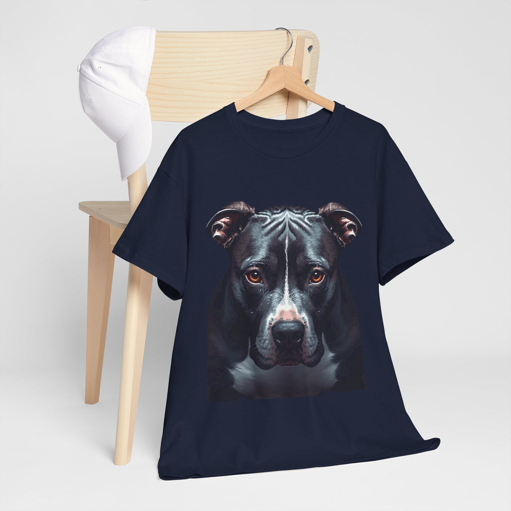 Pitbull Portrait T-Shirt — Realistic Black Dog Face Tee for Dog Lovers