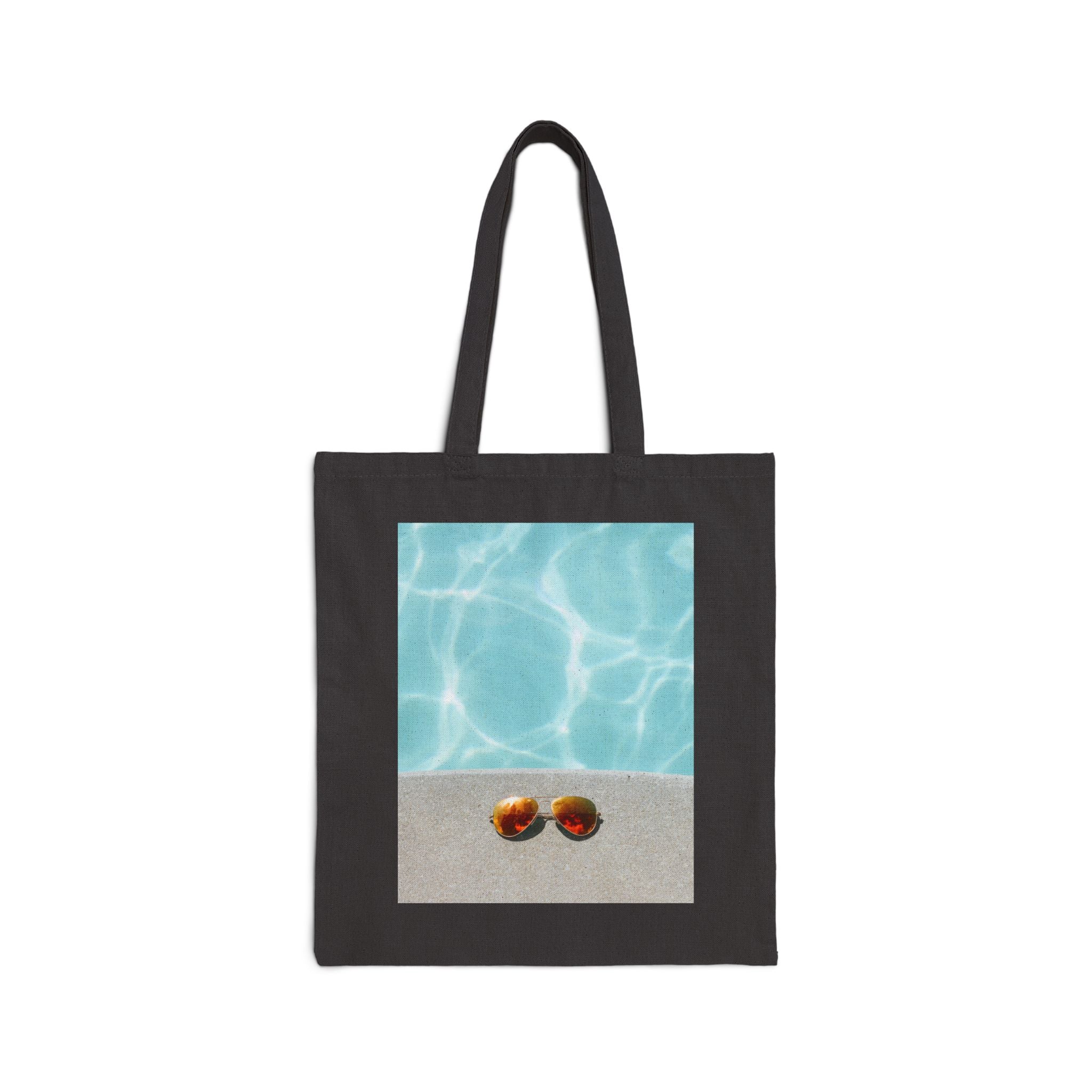 Beach Pool Vibes Cotton Tote — Sunglasses on Sand Graphic Canvas Bag