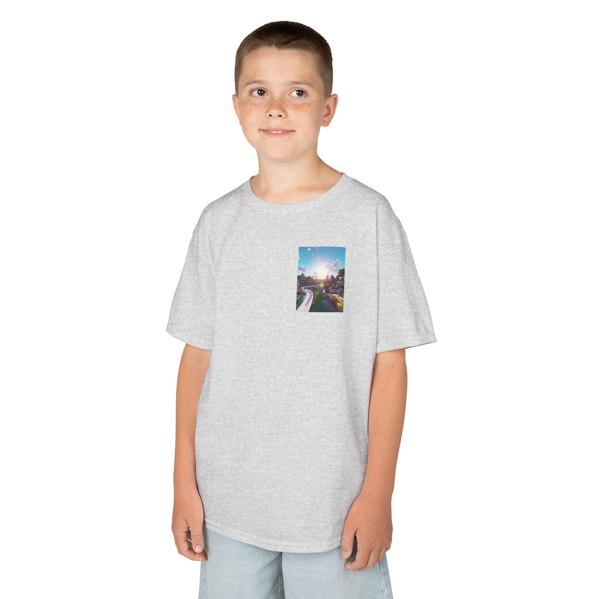 Kids Tee — Colorful Sunset Neighborhood Illustration