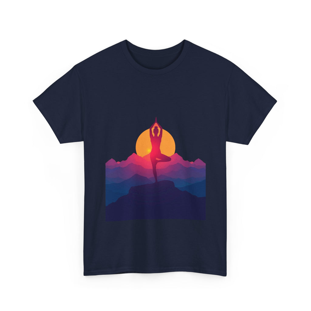 Yoga Sunset Tee — Mountain Sunrise Meditation Graphic T-Shirt