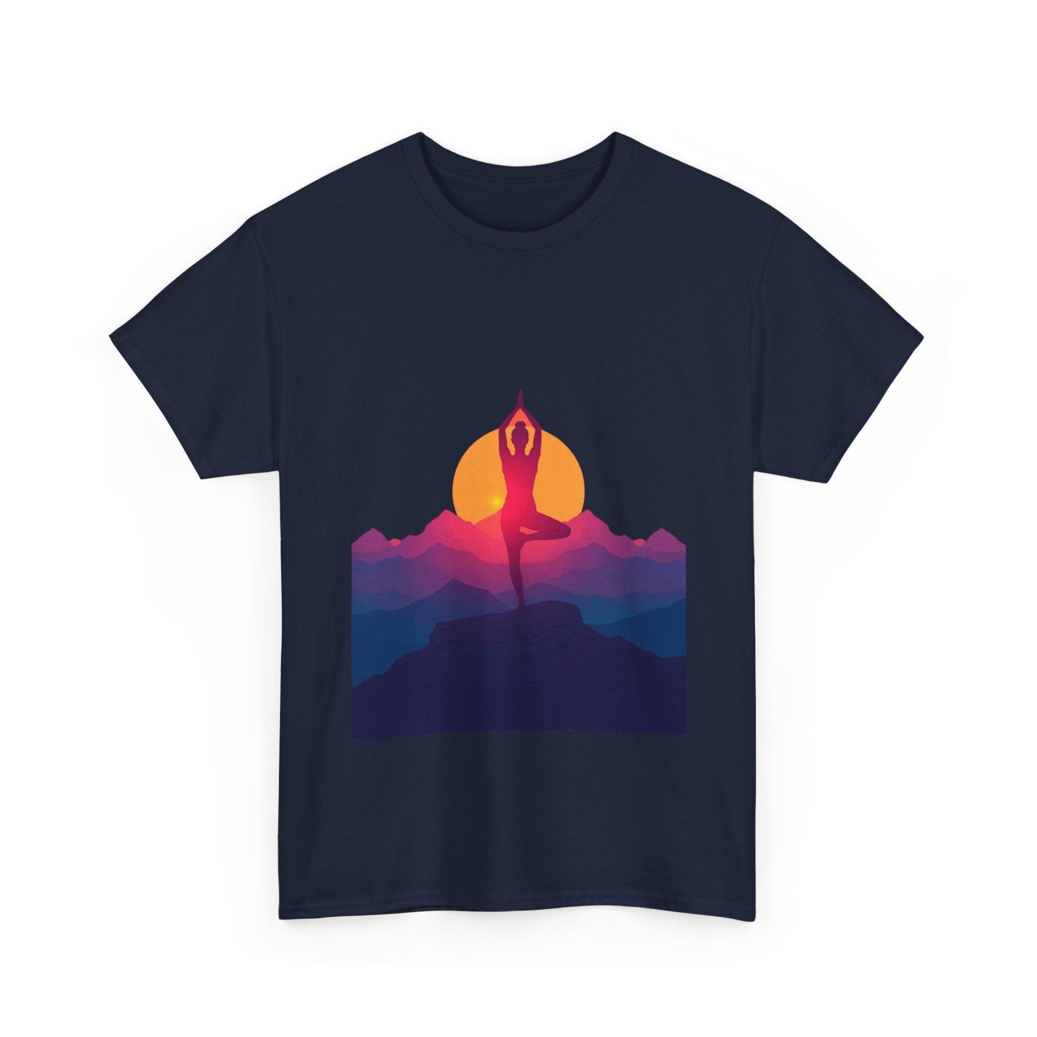 Yoga Sunset Tee — Mountain Sunrise Meditation Graphic T-Shirt