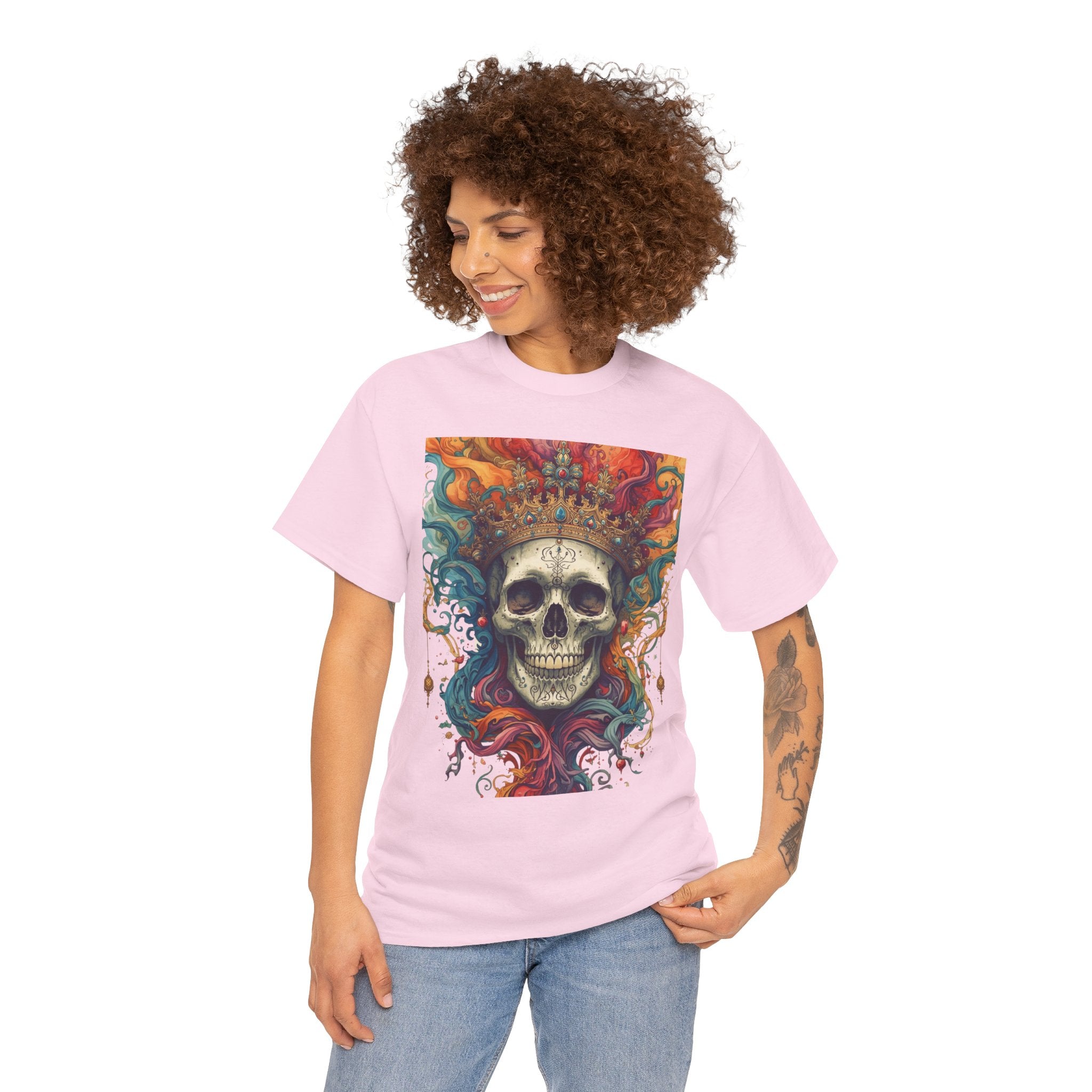 Skull King T-Shirt — Colorful Crowned Skull Graphic Tee for Rock, Gothic & Halloween