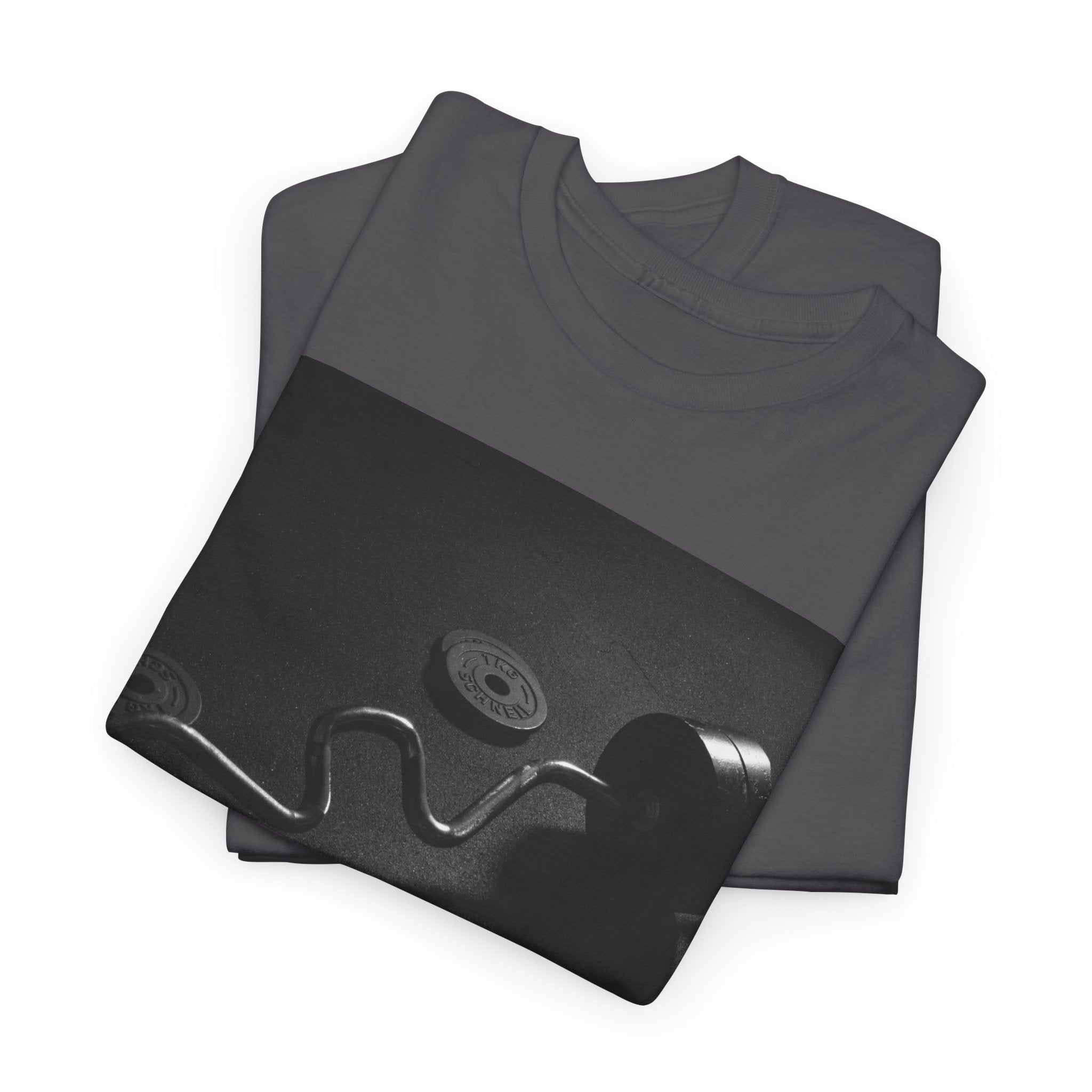 Vintage Gym Weights Photo Tee — Black & White Fitness Graphic Shirt