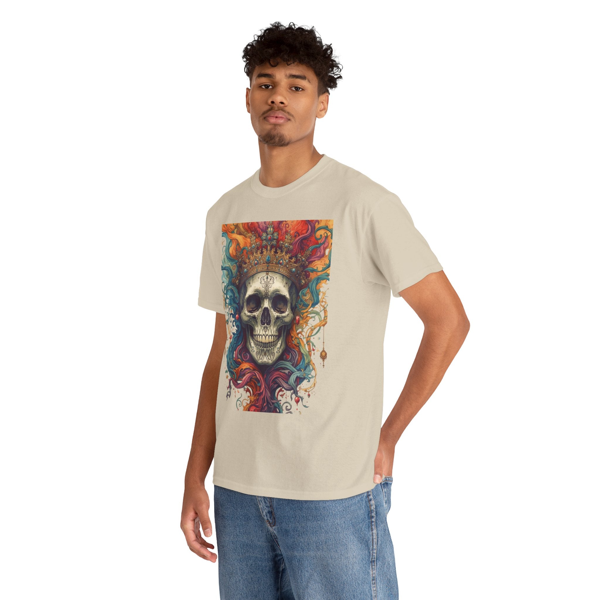 Skull King T-Shirt — Colorful Crowned Skull Graphic Tee for Rock, Gothic & Halloween
