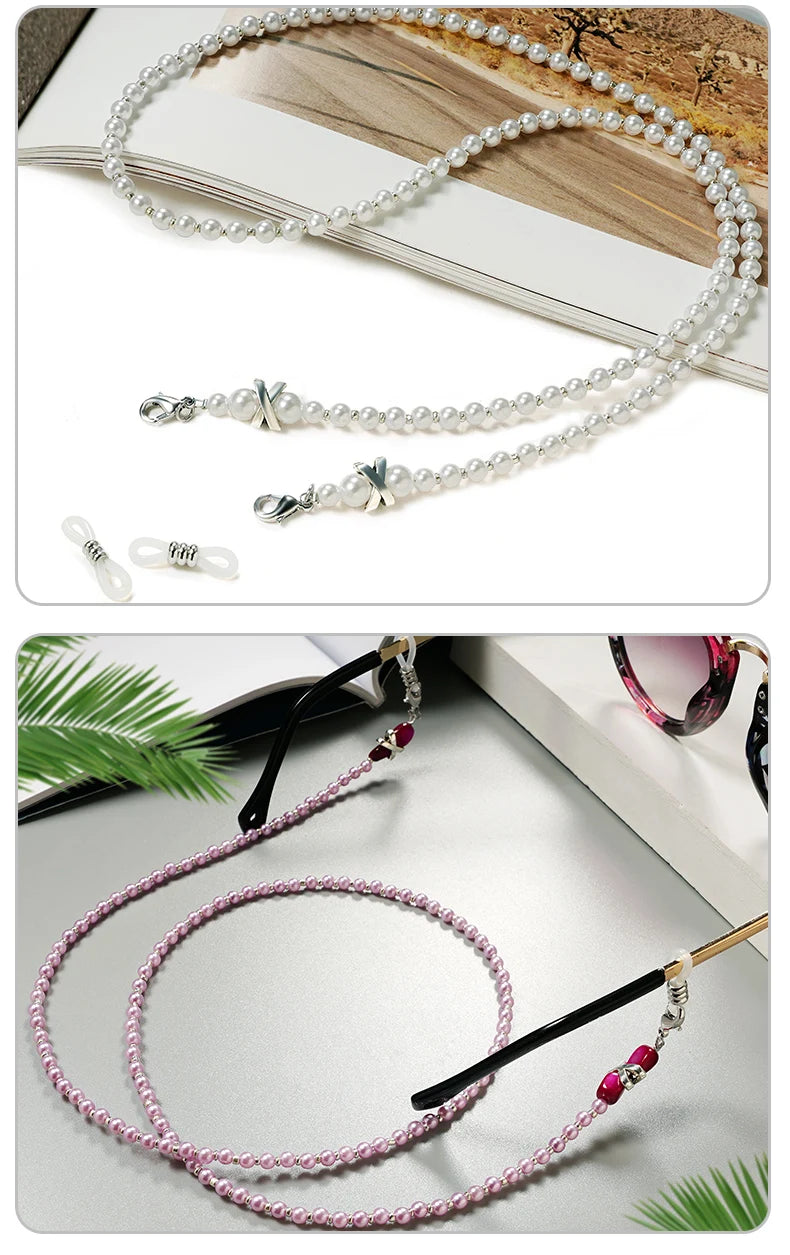 Stylish Pearl Beaded Eyeglasses Chain for Women Fashion Beads Pearl Lanyard Beaded Pearl Necklace