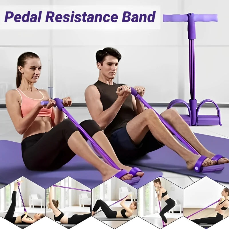 Four-Tube Pedal Tensioner Multi-functional Household Fitness Equipment Yoga Abdominal Strengthening Elastic Band Resistance Rope