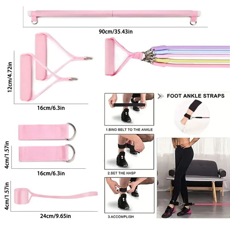 Multi-Functional Tension Rope Fitness Stretcher for Household Abdominal Stretching Training, Tension Rope Pilates Stick Set