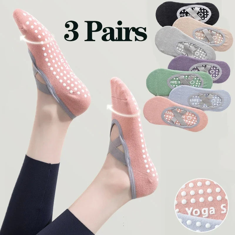 1/ 3 Pair Professional Women's Yoga Socks, Silicone Anti-slip Ballet Pilates Socks, Women's Backless Breathable Bandage Yoga Sport Socks