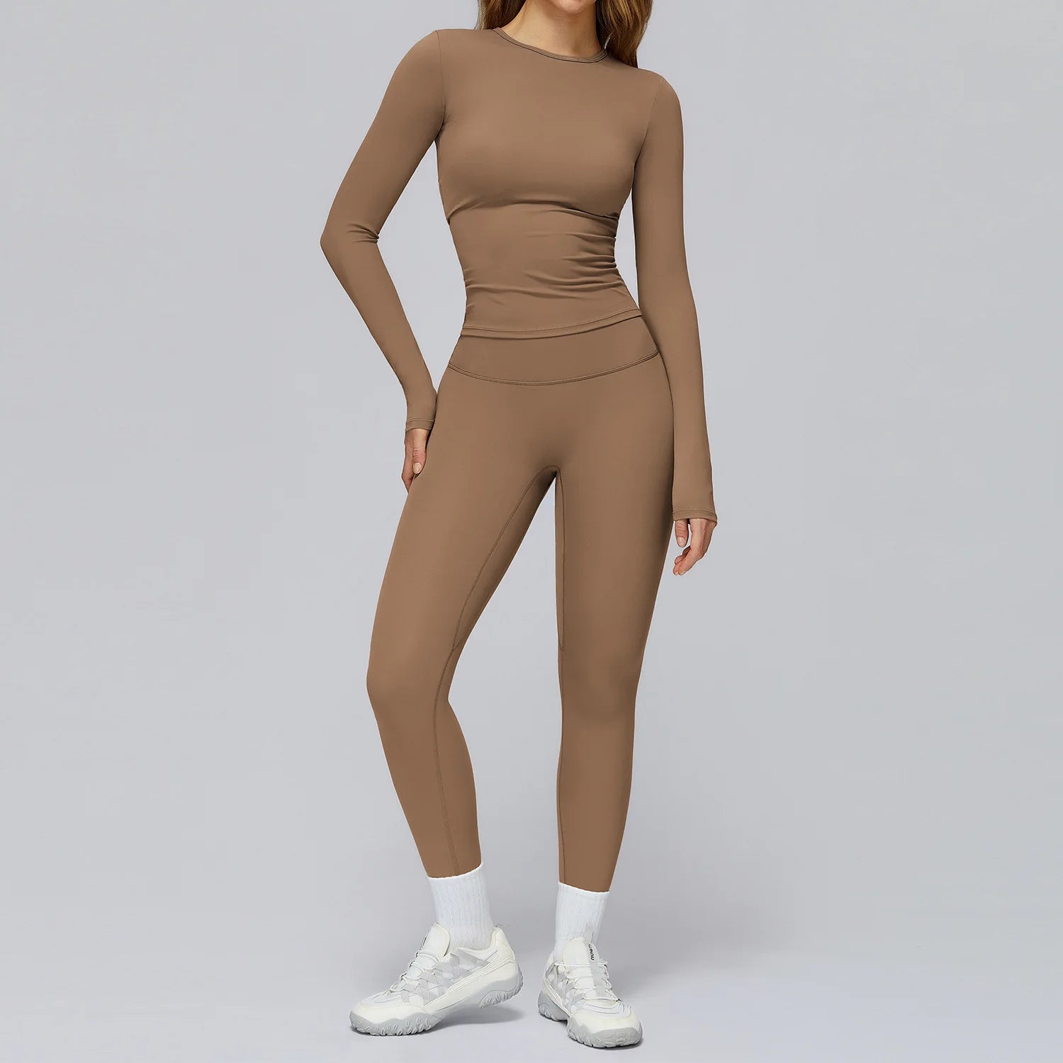 Yoga Sets Women Gym Clothing Fitness Long Sleeve Crop Tops + High Waist Leggings 2PCS Set Workout Sportswear Female Sports Suits