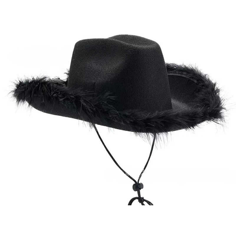 New Cowgirl Hat with Feather Boa Cowgirl Hat for Women Girl Wedding Bachelorette Party Costume Accessory