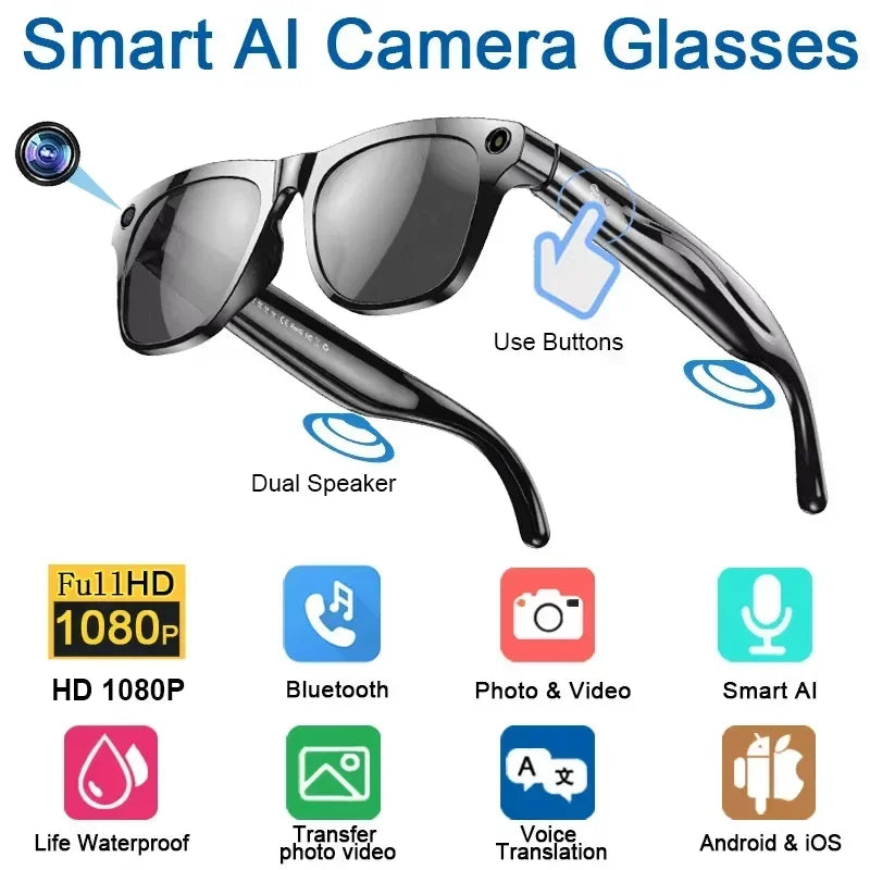 Lenovo 2026 8K HD AI Smart Glasses Bluetooth Call 1200MP Camera ChatGPT Voice Assistant Music Player Translate Smart Sunglasses