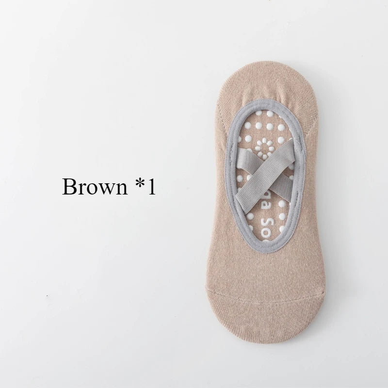 1/ 3 Pair Professional Women's Yoga Socks, Silicone Anti-slip Ballet Pilates Socks, Women's Backless Breathable Bandage Yoga Sport Socks