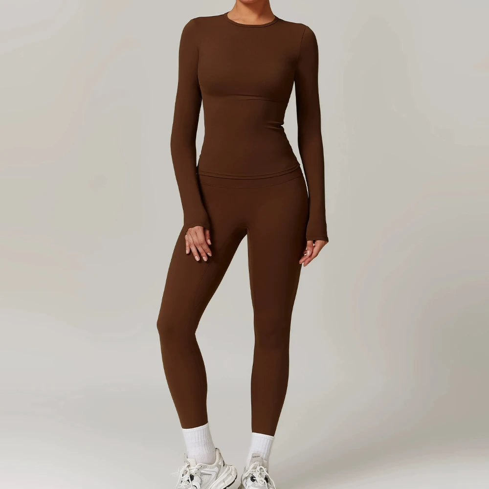 Yoga Sets Women Gym Clothing Fitness Long Sleeve Crop Tops + High Waist Leggings 2PCS Set Workout Sportswear Female Sports Suits