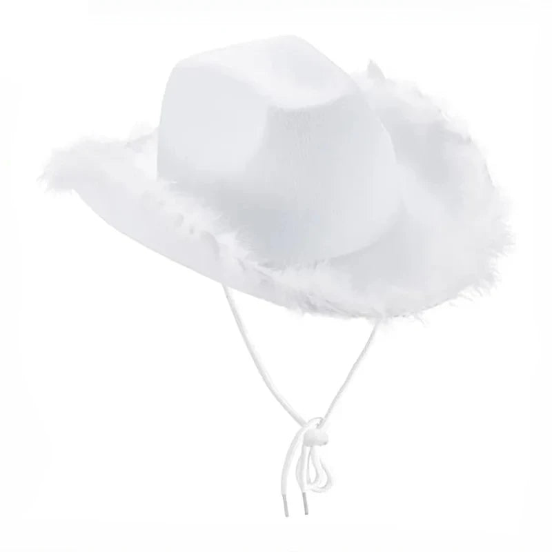 New Cowgirl Hat with Feather Boa Cowgirl Hat for Women Girl Wedding Bachelorette Party Costume Accessory