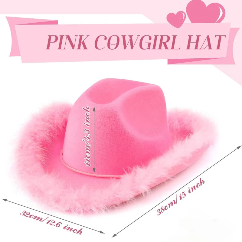 New Cowgirl Hat with Feather Boa Cowgirl Hat for Women Girl Wedding Bachelorette Party Costume Accessory