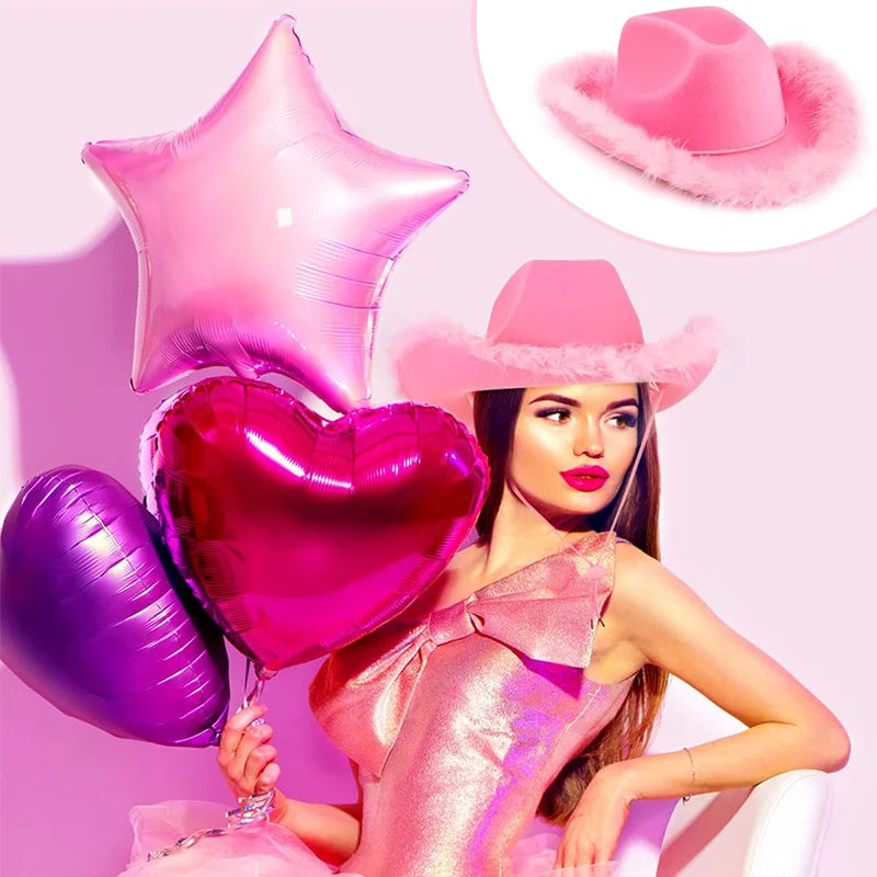 New Cowgirl Hat with Feather Boa Cowgirl Hat for Women Girl Wedding Bachelorette Party Costume Accessory