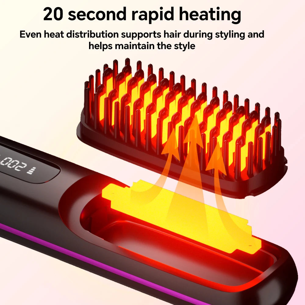 Cordless Hair Straightener, Rechargeable Multifunctional Hair Care Styling Comb with 3 Adjustable Temps for Smooth Hair Styling