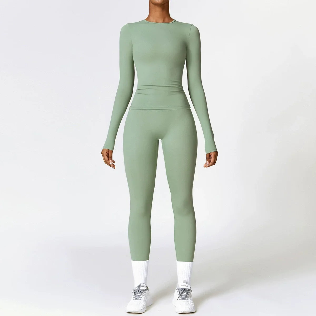 Yoga Sets Women Gym Clothing Fitness Long Sleeve Crop Tops + High Waist Leggings 2PCS Set Workout Sportswear Female Sports Suits