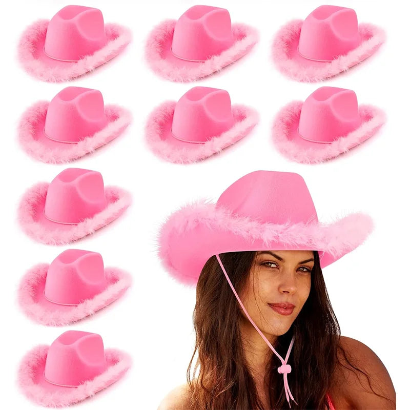 New Cowgirl Hat with Feather Boa Cowgirl Hat for Women Girl Wedding Bachelorette Party Costume Accessory