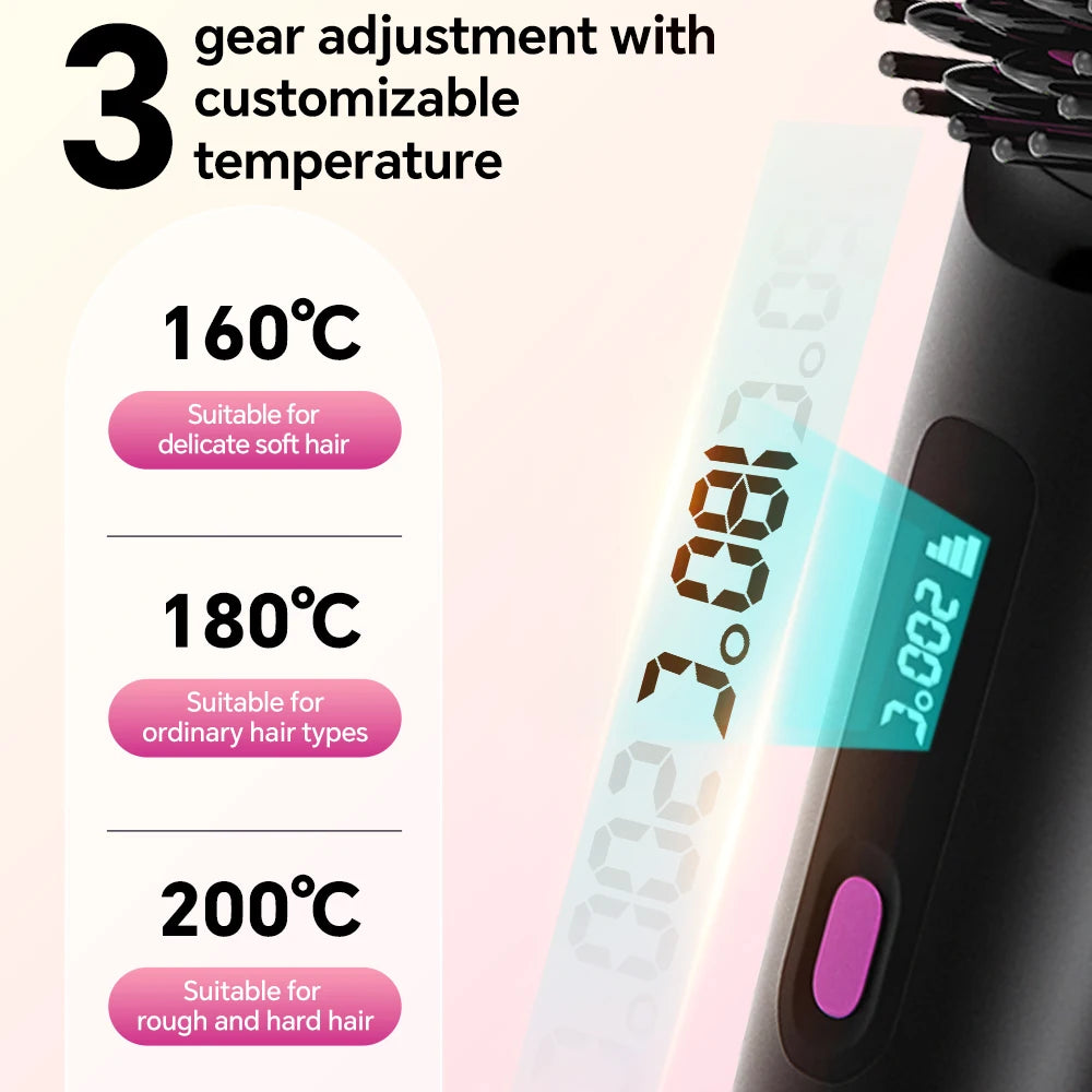 Cordless Hair Straightener, Rechargeable Multifunctional Hair Care Styling Comb with 3 Adjustable Temps for Smooth Hair Styling