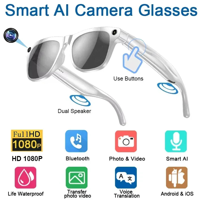 Lenovo 2026 8K HD AI Smart Glasses Bluetooth Call 1200MP Camera ChatGPT Voice Assistant Music Player Translate Smart Sunglasses