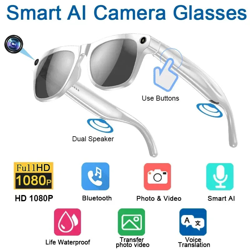 8K AI Smart Glasses with 100MP Camera, Bluetooth Call, Music Player, Touch Control Sport Sunglasses for Men and Women