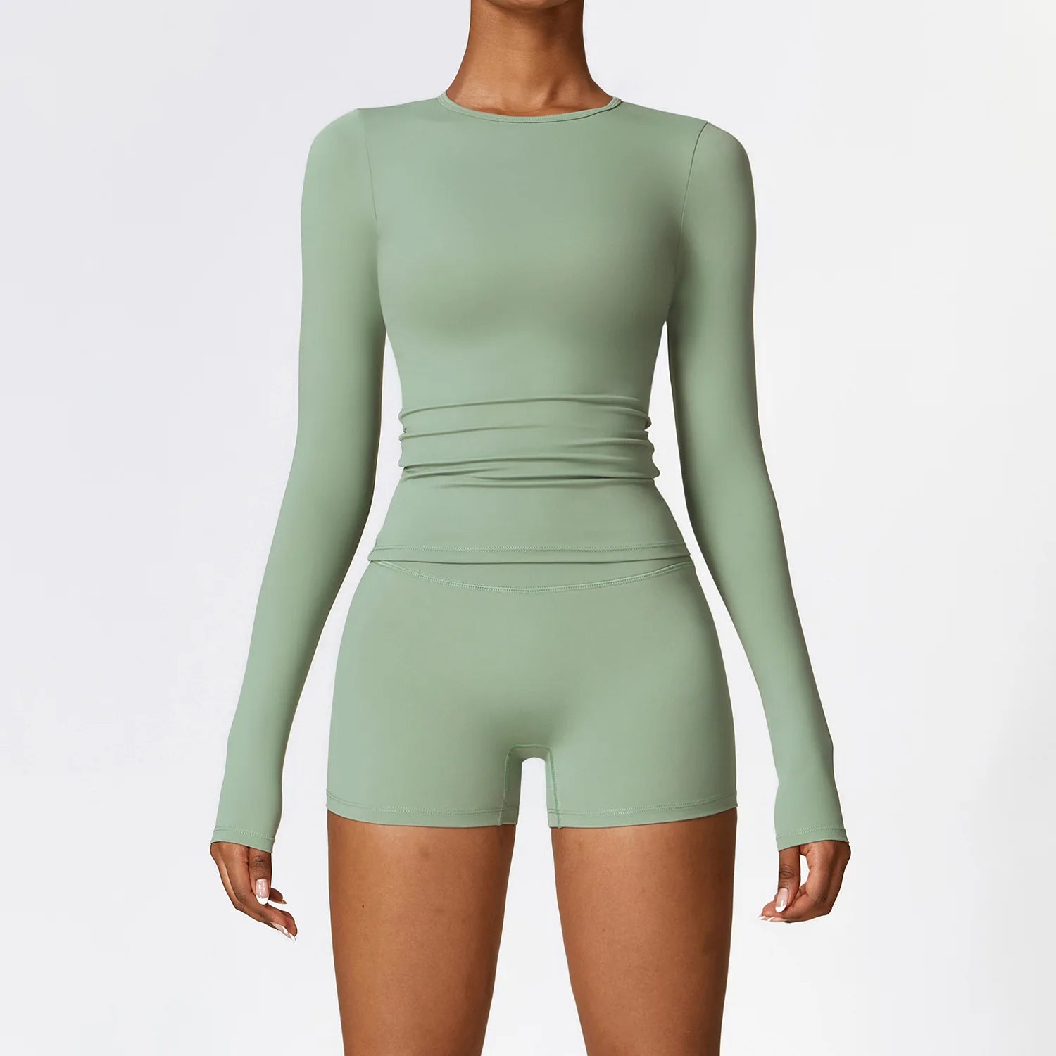 Yoga Sets Women Gym Clothing Fitness Long Sleeve Crop Tops + High Waist Leggings 2PCS Set Workout Sportswear Female Sports Suits