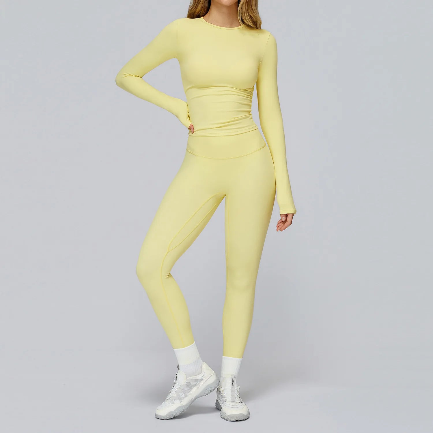 Yoga Sets Women Gym Clothing Fitness Long Sleeve Crop Tops + High Waist Leggings 2PCS Set Workout Sportswear Female Sports Suits