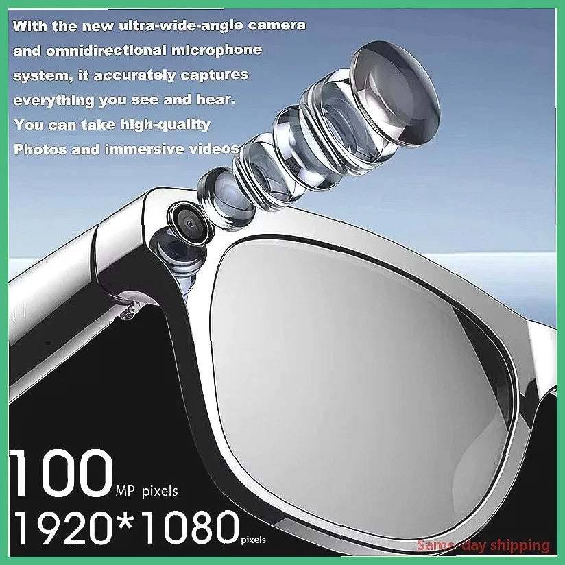 8K AI Smart Glasses with 100MP Camera, Bluetooth Call, Music Player, Touch Control Sport Sunglasses for Men and Women