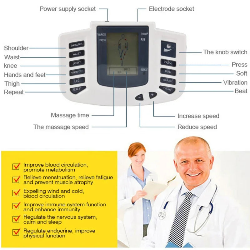 TENS Pulse Body Massager Dual Channel Low-frequency Acupuncture Moxibustion Unit EMS Muscle Stimulator Pain Relief Health Care