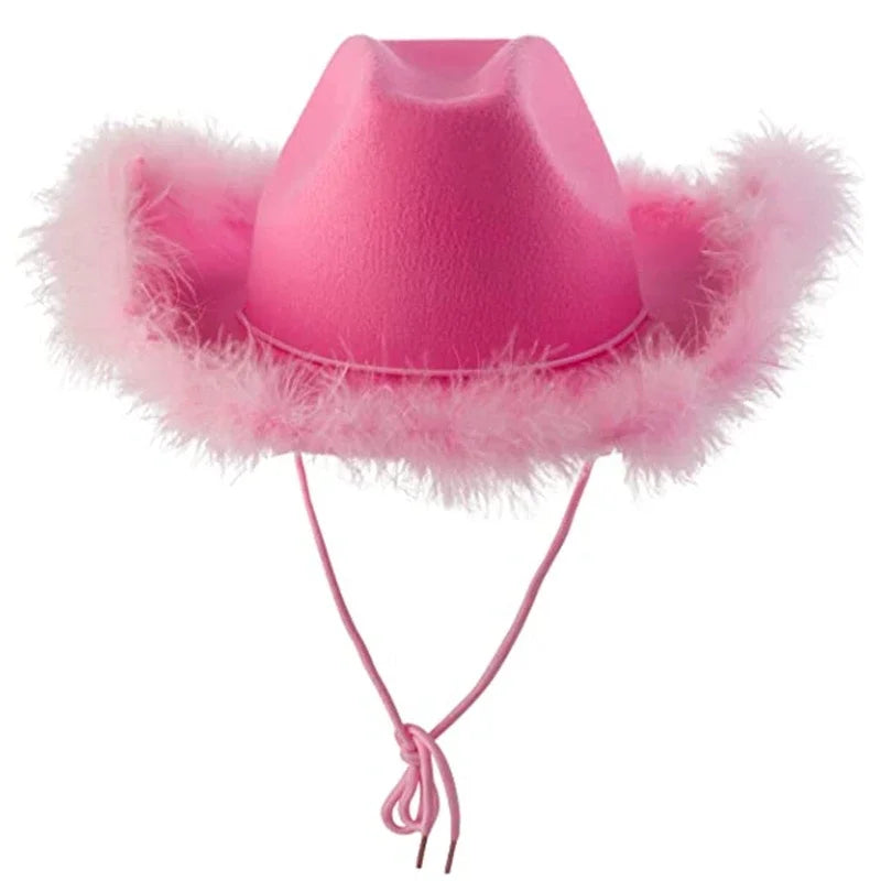 New Cowgirl Hat with Feather Boa Cowgirl Hat for Women Girl Wedding Bachelorette Party Costume Accessory